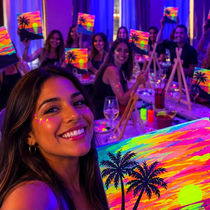 🎨✨ Neón Art&Wine: taller de pintura flúor con vino ilimitado por 2 horas